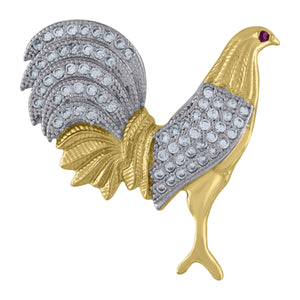 10KT Two-Tone Gold Mens White Pink Cubic Zirconia Bird Charm Pendant