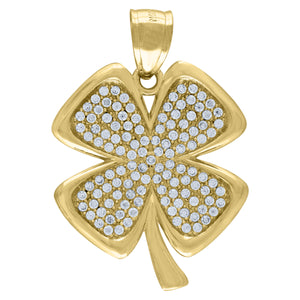 10kt Yellow Gold Mens Cubic Zirconia Clover Good Luck Charm Pendant