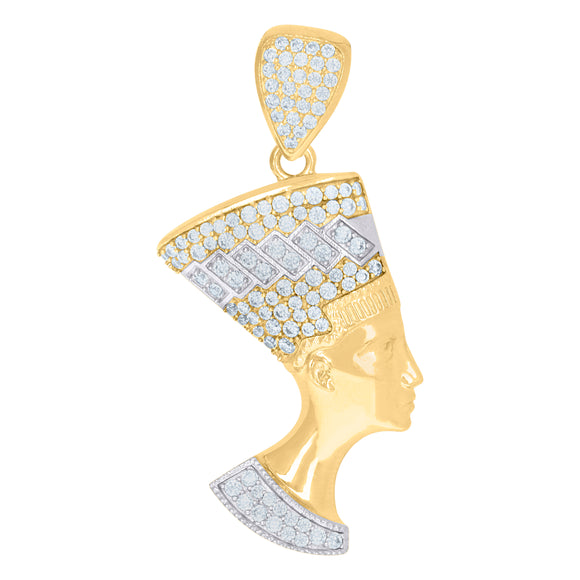 10KT Yellow Gold Mens Cubic Zirconia Nefertiti Egyptian Charm Pendant