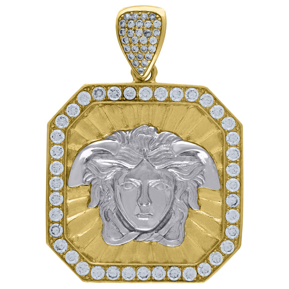 10kt Two-Tone Gold Mens Cubic Zirconia Versace Egyptian Charm Pendant