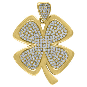 10kt Yellow Gold Mens Cubic Zirconia Clover Good Luck Charm Pendant