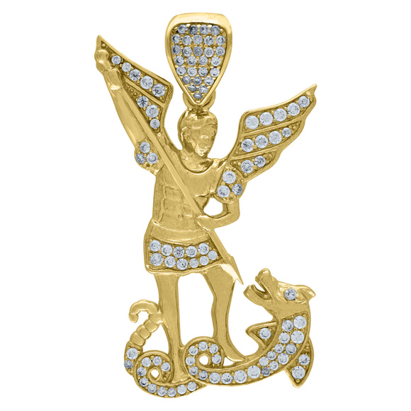 10KT Yellow Gold Mens Cubic Zirconia Saints St. Michael Religious Charm Pendant