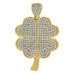 10kt Yellow Gold Mens Cubic Zirconia Clover Good Luck Charm Pendant