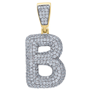 925 Sterling Silver Yellow-tone Unisex CZ Bubble Initial Alphabet B Charm Pendant