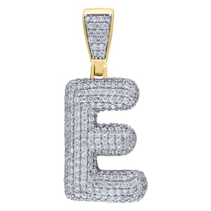 925 Sterling Silver Yellow-tone Unisex CZ Bubble Initial Alphabet E Charm Pendant