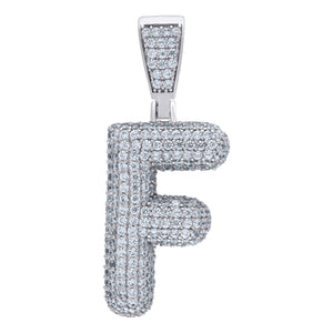 925 Sterling Silver Unisex CZ Bubble Initial Alphabet F Charm Pendant