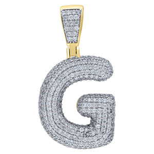 925 Sterling Silver Yellow-tone Unisex CZ Bubble Initial Alphabet G Charm Pendant