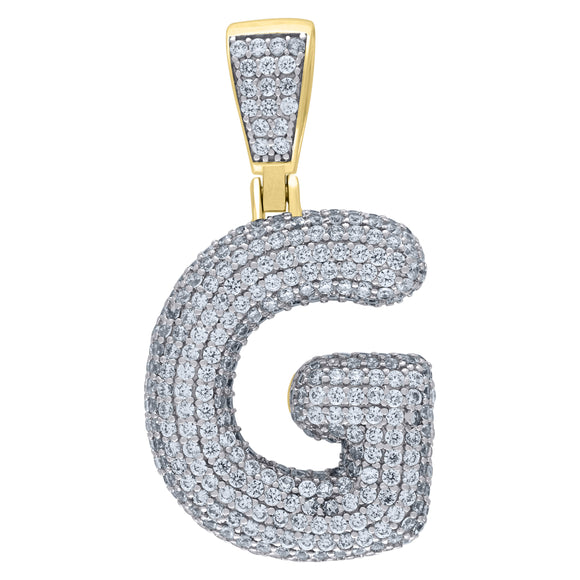 925 Sterling Silver Yellow-tone Unisex CZ Bubble Initial Alphabet G Charm Pendant