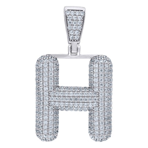 925 Sterling Silver Unisex CZ Bubble Initial Alphabet H Charm Pendant