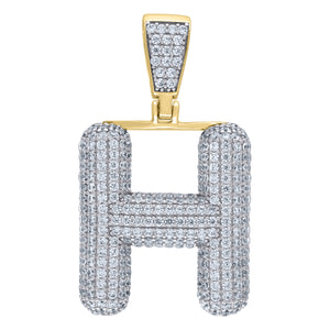925 Sterling Silver Yellow-tone Unisex CZ Bubble Initial Alphabet H Charm Pendant