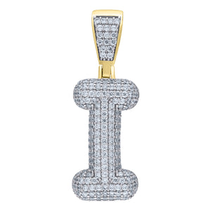 925 Sterling Silver Yellow-tone Unisex CZ Bubble Initial Alphabet I Charm Pendant