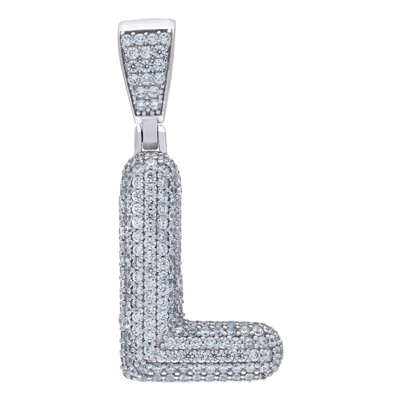 925 Sterling Silver Unisex CZ Bubble Initial Alphabet L Charm Pendant