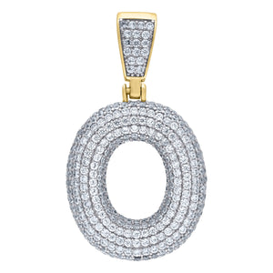 925 Sterling Silver Yellow-tone Unisex CZ Bubble Initial Alphabet O Charm Pendant
