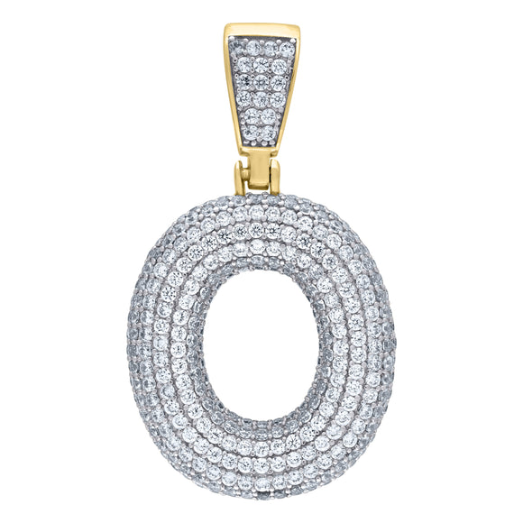 925 Sterling Silver Yellow-tone Unisex CZ Bubble Initial Alphabet O Charm Pendant