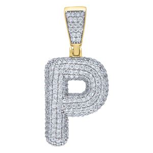 925 Sterling Silver Yellow-tone Unisex CZ Bubble Initial Alphabet P Charm Pendant
