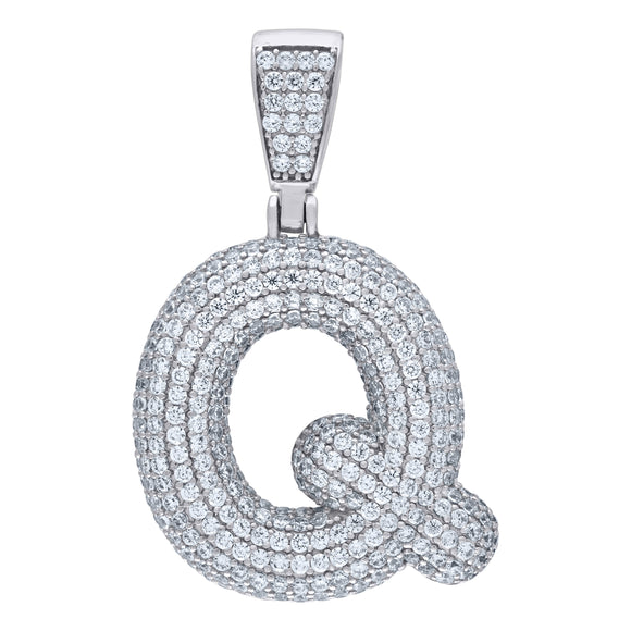 925 Sterling Silver Unisex CZ Bubble Initial Alphabet Q Charm Pendant