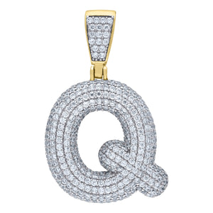 925 Sterling Silver Yellow-tone Unisex CZ Bubble Initial Alphabet Q Charm Pendant
