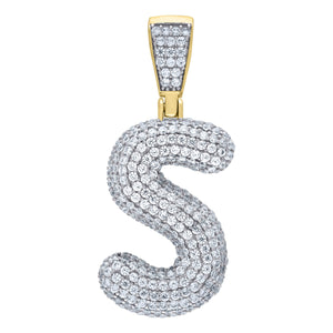 925 Sterling Silver Yellow-tone Unisex CZ Bubble Initial Alphabet S Charm Pendant