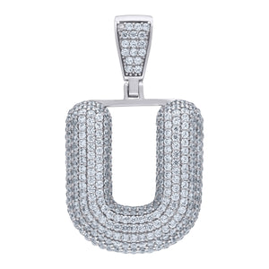 925 Sterling Silver Unisex CZ Bubble Initial Alphabet U Charm Pendant