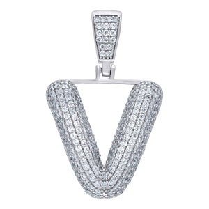 925 Sterling Silver Unisex CZ Bubble Initial Alphabet V Charm Pendant