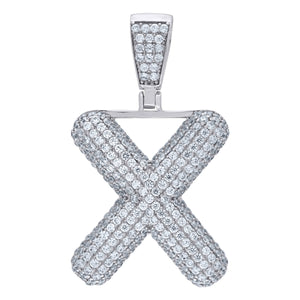 925 Sterling Silver Unisex CZ Bubble Initial Alphabet X Charm Pendant