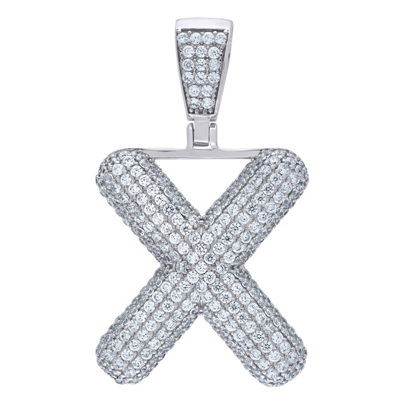 925 Sterling Silver Unisex CZ Bubble Initial Alphabet X Charm Pendant