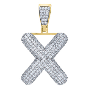 925 Sterling Silver Yellow-tone Unisex CZ Bubble Initial Alphabet X Charm Pendant