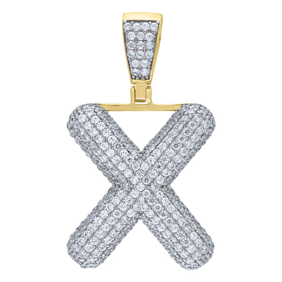 925 Sterling Silver Yellow-tone Unisex CZ Bubble Initial Alphabet X Charm Pendant