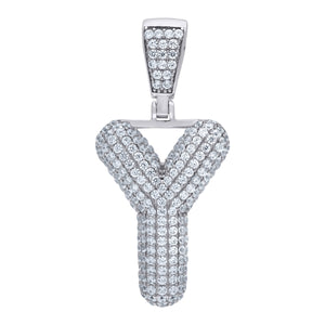 925 Sterling Silver Unisex CZ Bubble Initial Alphabet Y Charm Pendant