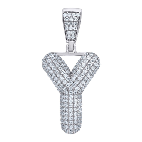 925 Sterling Silver Unisex CZ Bubble Initial Alphabet Y Charm Pendant