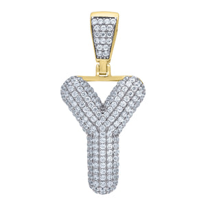 925 Sterling Silver Yellow-tone Unisex CZ Bubble Initial Alphabet Y Charm Pendant