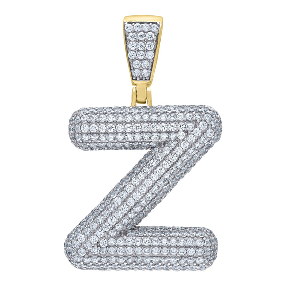 925 Sterling Silver Yellow-tone Unisex CZ Bubble Initial Alphabet Z Charm Pendant
