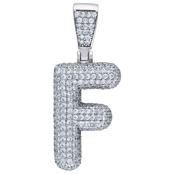 925 Sterling Silver Unisex CZ Initial Alphabet F Charm Pendant
