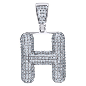 925 Sterling Silver Unisex CZ Initial Alphabet H Charm Pendant