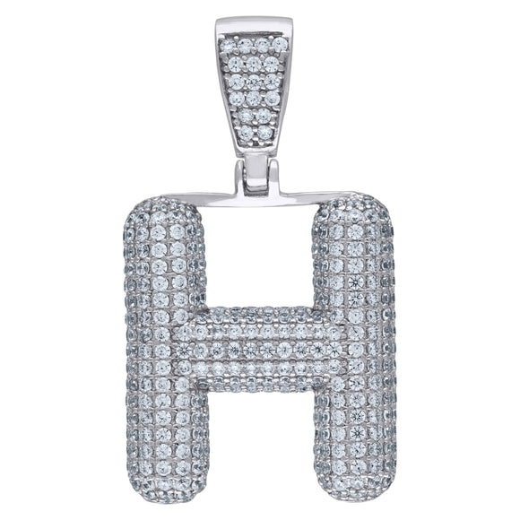 925 Sterling Silver Unisex CZ Initial Alphabet H Charm Pendant