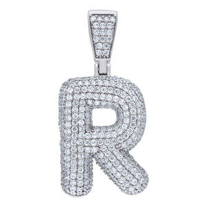 925 Sterling Silver Yellow-tone Unisex CZ Initial Alphabet R Charm Pendant