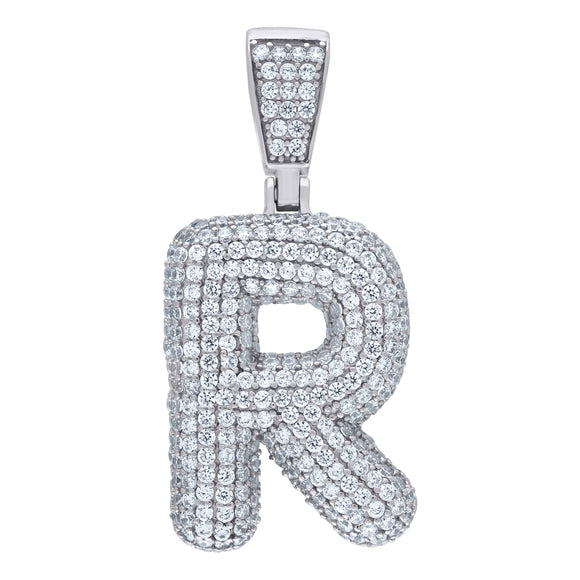 925 Sterling Silver Yellow-tone Unisex CZ Initial Alphabet R Charm Pendant