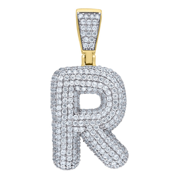 925 Sterling Silver Unisex CZ Initial Alphabet R Charm Pendant