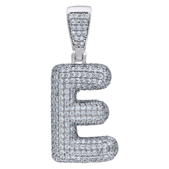 925 Sterling Silver Yellow-tone Unisex CZ Initial Alphabet E Charm Pendant