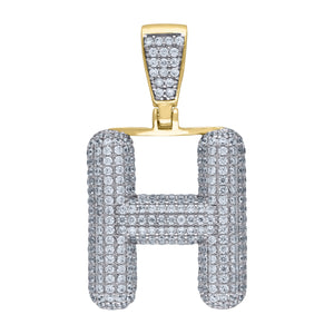 925 Sterling Silver Yellow-tone Unisex CZ Initial Alphabet H Charm Pendant