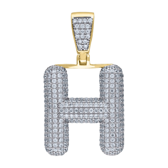 925 Sterling Silver Yellow-tone Unisex CZ Initial Alphabet H Charm Pendant