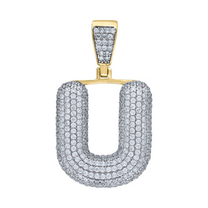 925 Sterling Silver Yellow-tone Unisex CZ Initial Alphabet U Charm Pendant