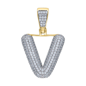 925 Sterling Silver Yellow-tone Unisex CZ Initial Alphabet V Charm Pendant