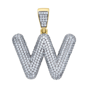 925 Sterling Silver Yellow-tone Unisex CZ Initial Alphabet W Charm Pendant