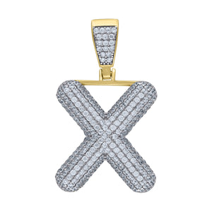 925 Sterling Silver Yellow-tone Unisex CZ Initial Alphabet X Charm Pendant