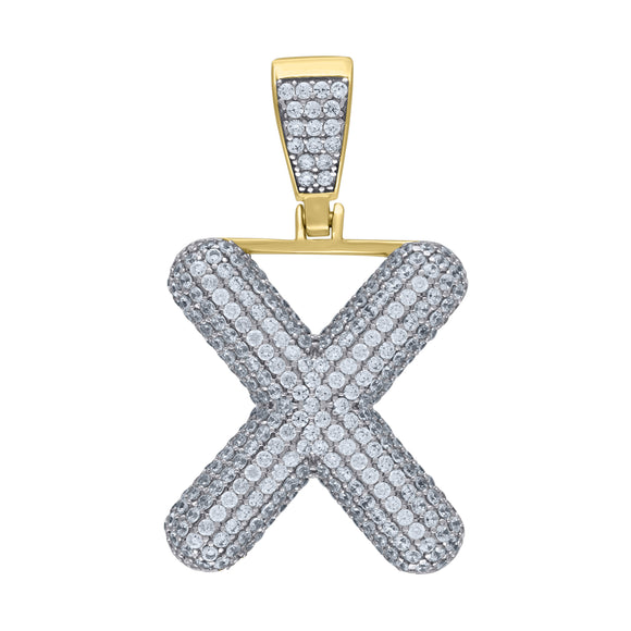 925 Sterling Silver Yellow-tone Unisex CZ Initial Alphabet X Charm Pendant