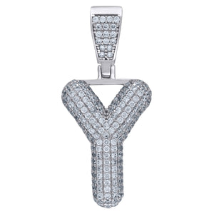 925 Sterling Silver Unisex CZ Initial Alphabet Y Charm Pendant