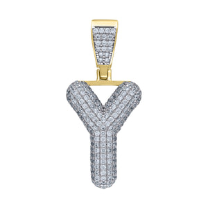 925 Sterling Silver Yellow-tone Unisex CZ Initial Alphabet Y Charm Pendant