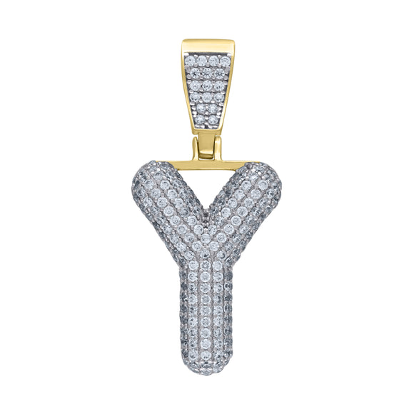 925 Sterling Silver Yellow-tone Unisex CZ Initial Alphabet Y Charm Pendant