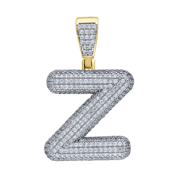 925 Sterling Silver Yellow-tone Unisex CZ Initial Alphabet Z Charm Pendant